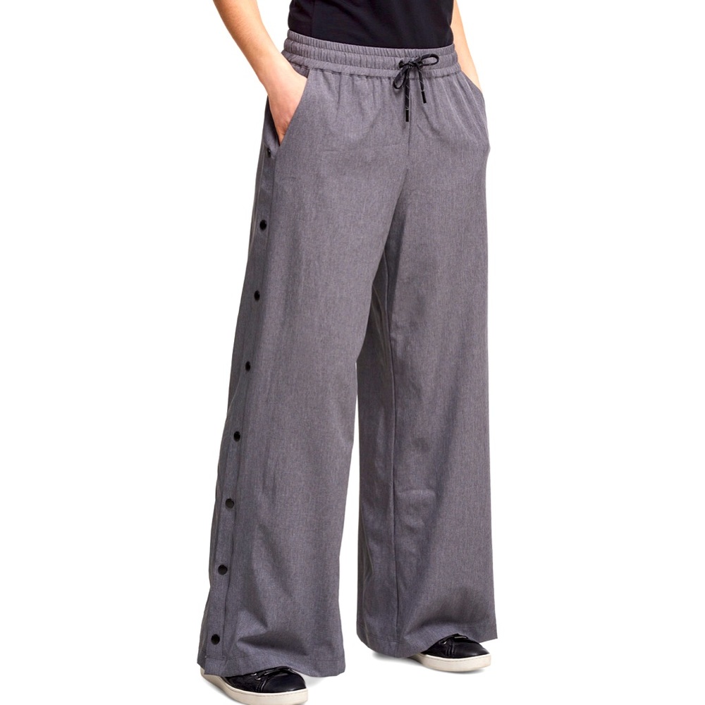 DKNY Grey Sport Athletic Pants Break Away Side Snap Clousure Size S Wide Leg